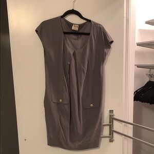 Gray Sleeveless Silk Dress with Button Details
